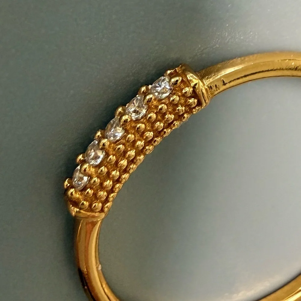 Elegant 14k Gold Vermeil Ring with Crystal Accents Dainty Stackable Ring